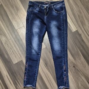 Coral Indigo Skinny Jeans with Subtle Fading